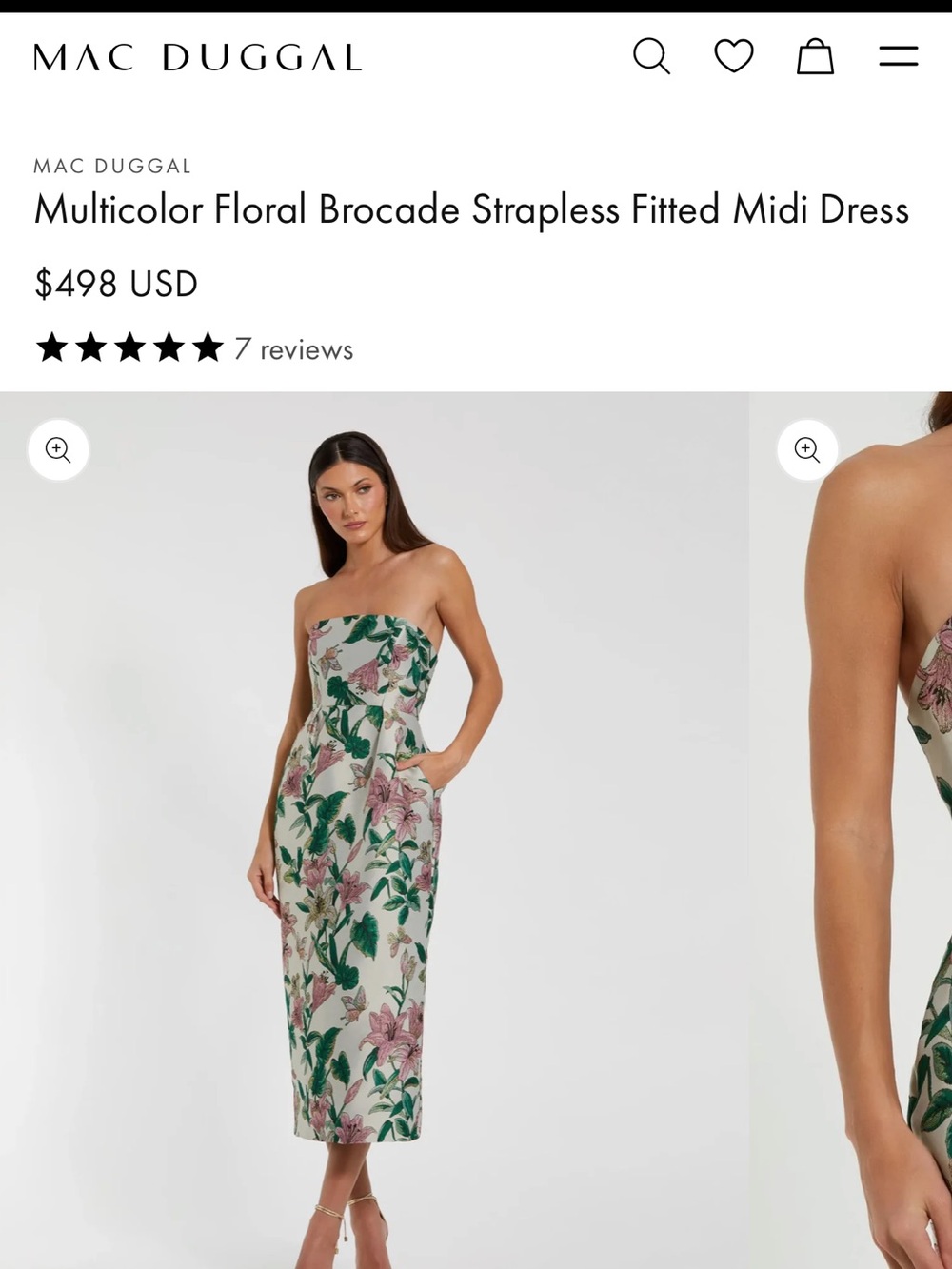Mac Duggal Floral Column Dress in Silver with Pink & Green Print - Picture 2 of 3